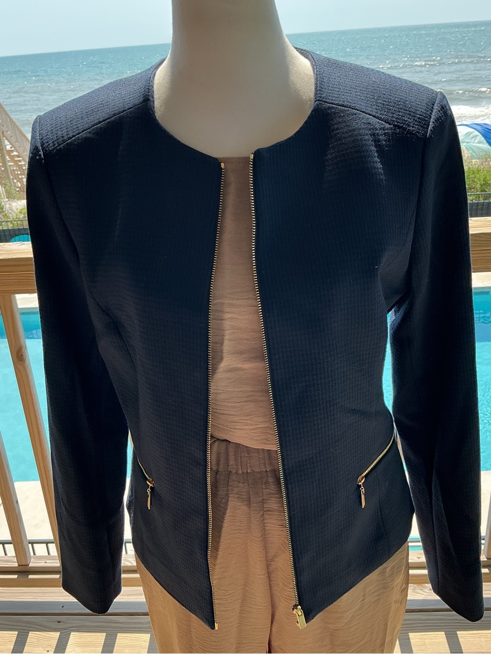 Calvin Klein Navy Zip-Front Blazer